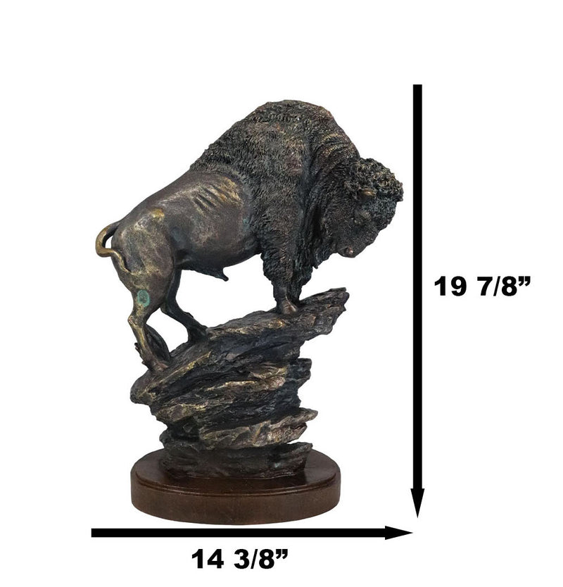 Large 20"H North American Grassland Plains Bison Buffalo On Rocky Slope Statue