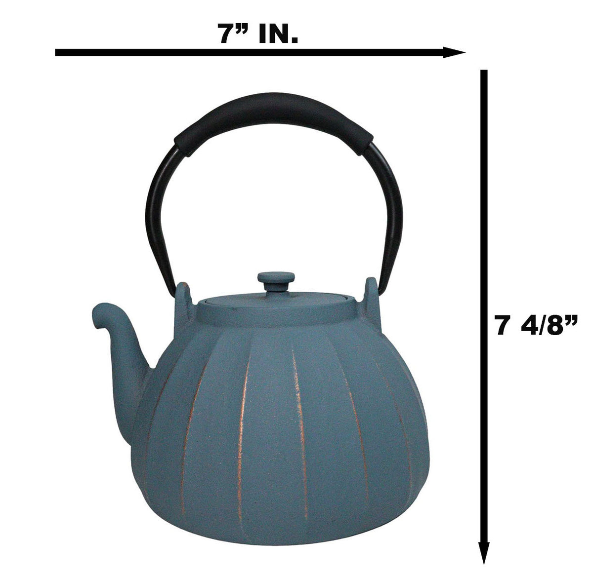 Blue Gold Streaks Wide Base Vertical Lines Medium Cast Iron Teapot 33oz Tea Pot