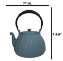 Blue Gold Streaks Wide Base Vertical Lines Medium Cast Iron Teapot 33oz Tea Pot