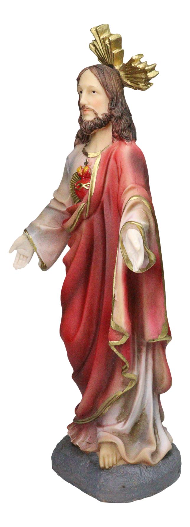 Catholic Sacred Heart of Jesus with Gold Crucifix Cross Medal Figurine 12"H - Ebros Gift