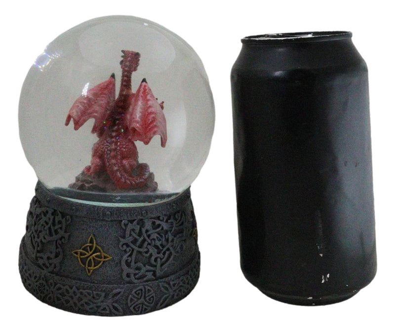Fantasy Celtic Quadrilateral Knotwork Red Volcano Dragon Water Globe Figurine