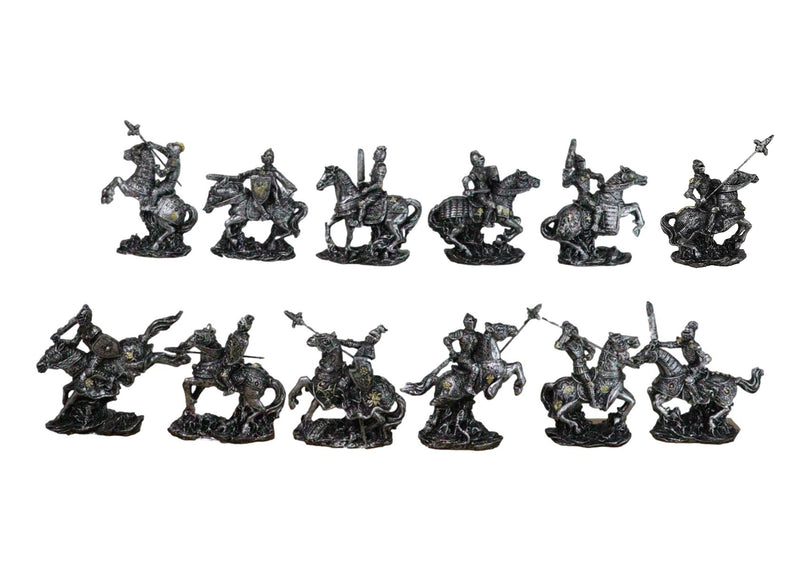 Set of 12 Medieval Armored Cavalry Horse Knights in Suit of Armor Figurines