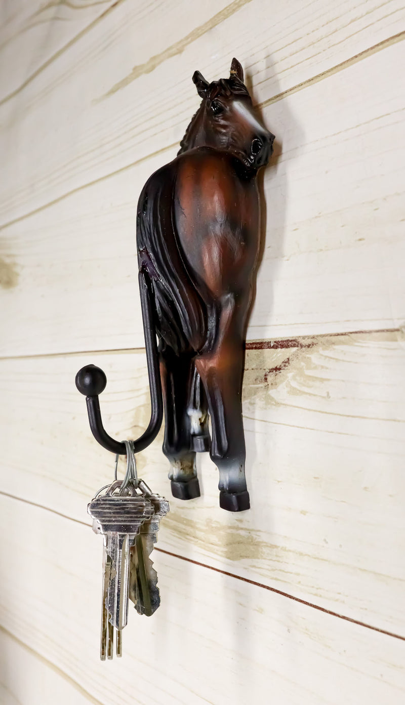 Set of 3 Rustic Western White Brown Chestnut Horses Hind Butt Coat Wall Hooks