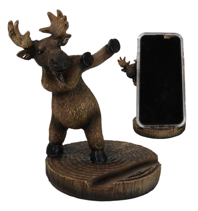 Rustic Western Whimsical Elk Moose Standing On Tree Ring Cell Phone Holder Stand