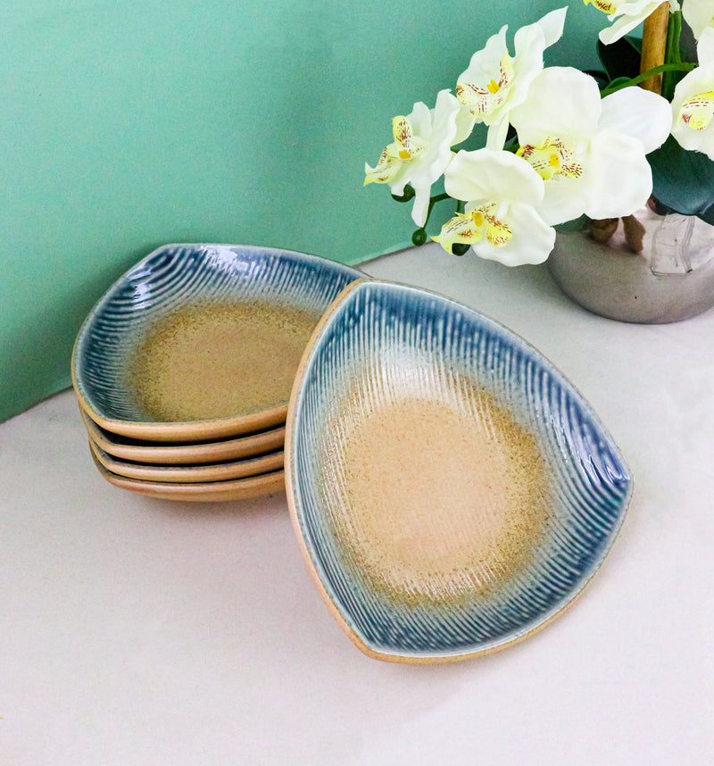 Set Of 5 Blue River Ao Nagashi Appetizer Salad Triangular Deep Serving Plates
