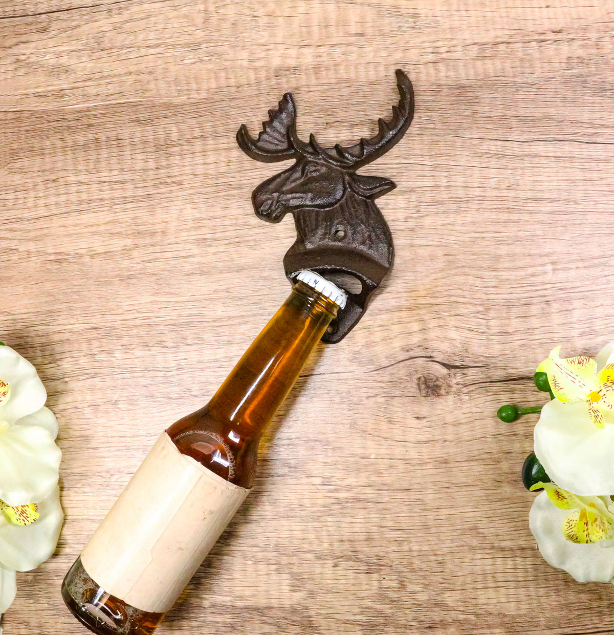 Pack Of 2 Rustic Western Country Bull Moose Cast Iron Beer Bottle Wall Openers