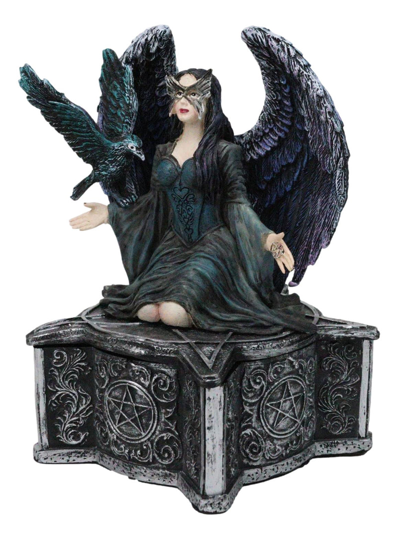 Gothic Fairy Queen With Raven Crow On Pentagram Star Decorative Box Figurine