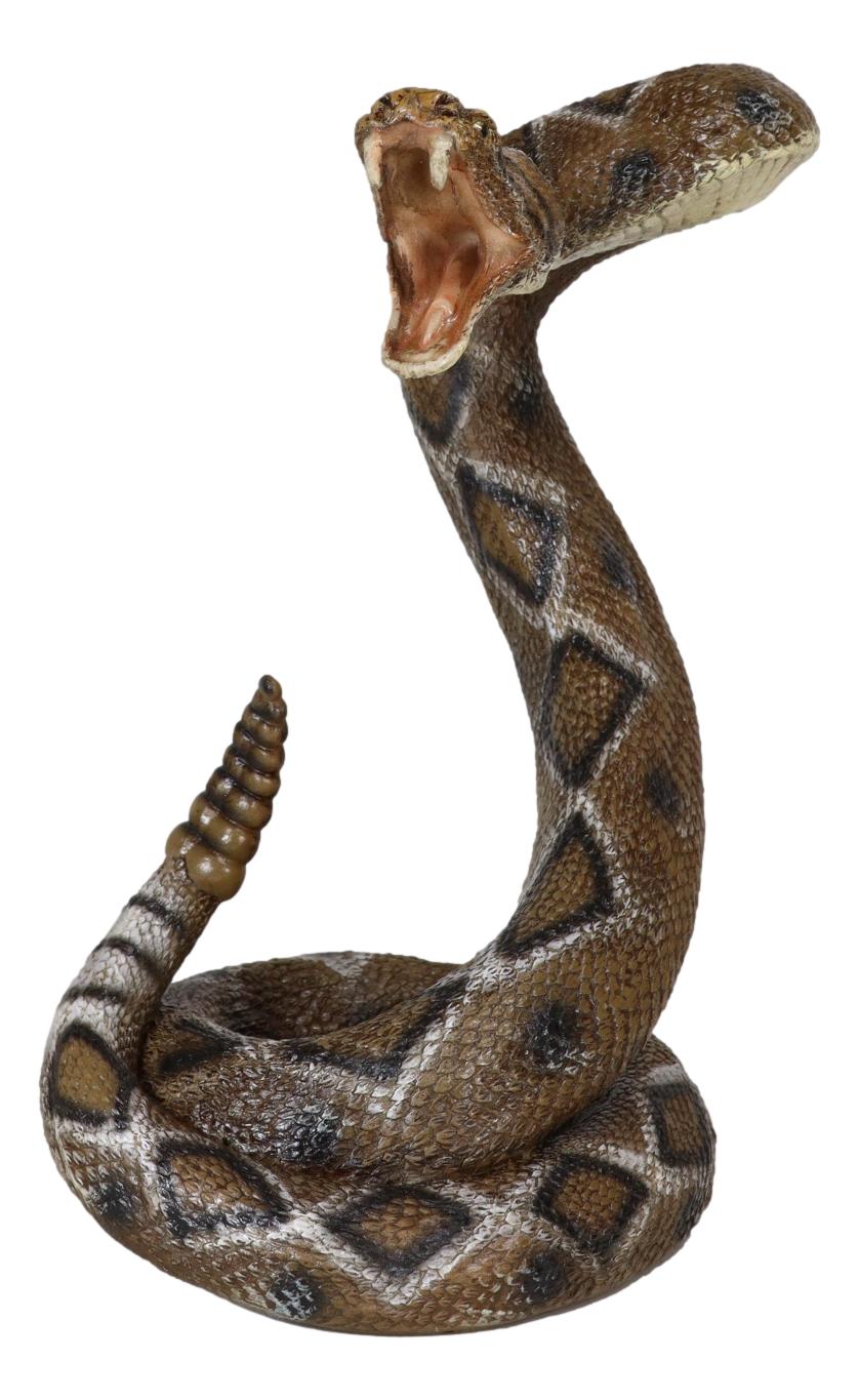 Realistic Attacking Coiled Diamondback Rattlesnake With Fangs Bared Figurine - Ebros Gift