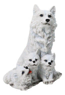 Winter Tundra Forest Snow White Wolf With 3 Adorable Cubs Family Figurine