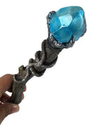 Gothic Fantasy Magic Wand With Skeletal Hand Serpent Coil Blue Crystal Gemstone