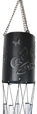 Monarch Butterlfy Cylindrical Steel Metal Filigree Hanging Solar Wind Chime