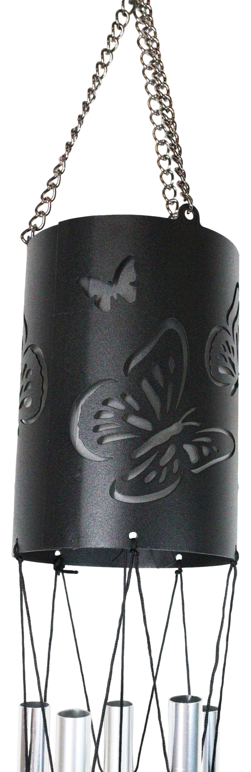 Monarch Butterlfy Cylindrical Steel Metal Filigree Hanging Solar Wind Chime