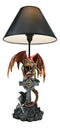 Red Gold Armored Dragon On Celtic Knotwork High Cross With Crystal Table Lamp