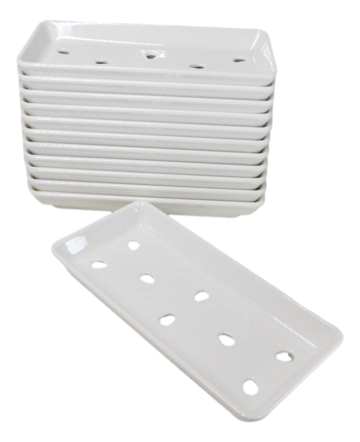 Pack Of 12 White Neta Zara Sushi Case Sashimi Plates With Drip Holes 8" By 3.75" - Ebros Gift