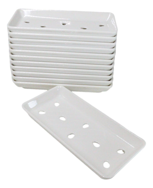 Pack Of 12 White Neta Zara Sushi Case Sashimi Plates With Drip Holes 8" By 3.75" - Ebros Gift