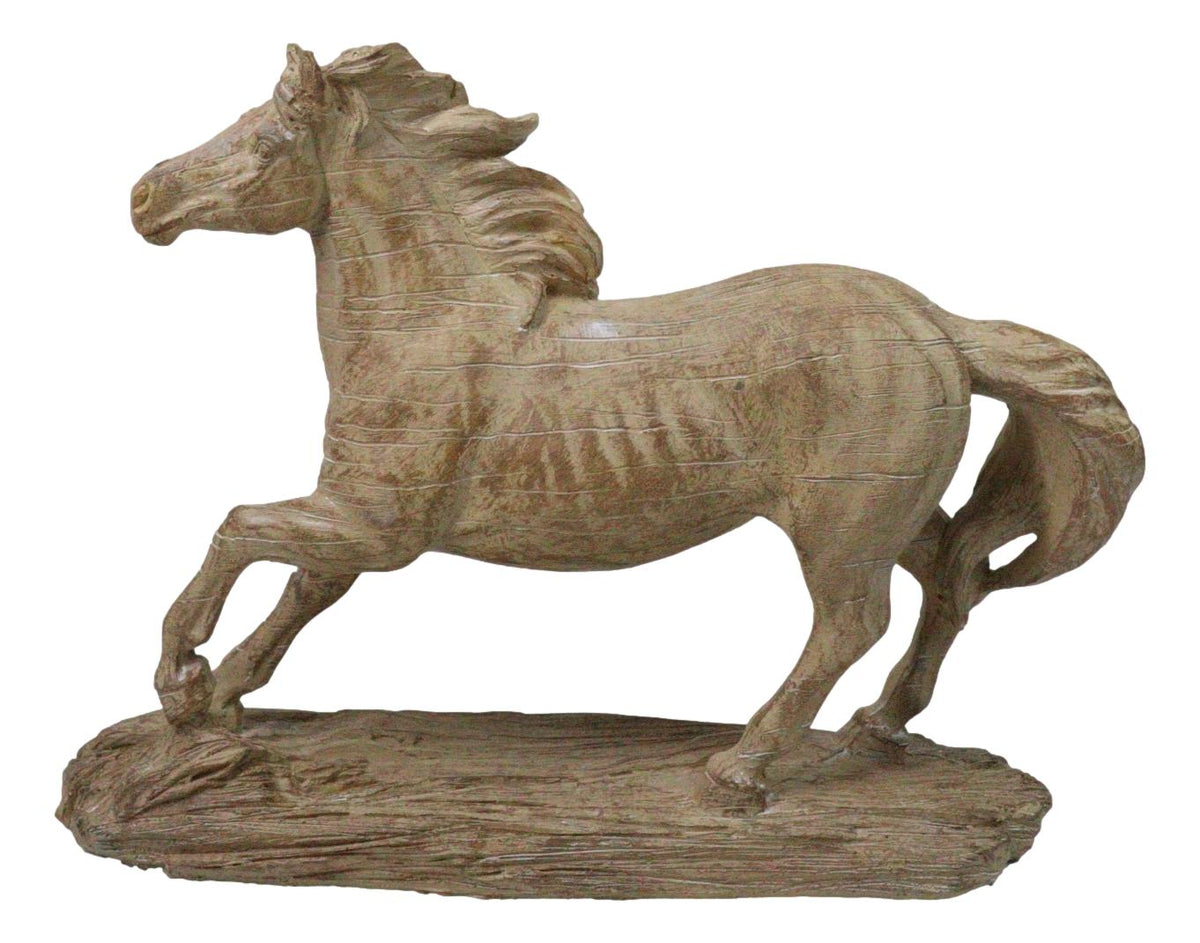 Western Wild And Free Open Grasslands Galloping Horse Faux Wood Figurine 9"L
