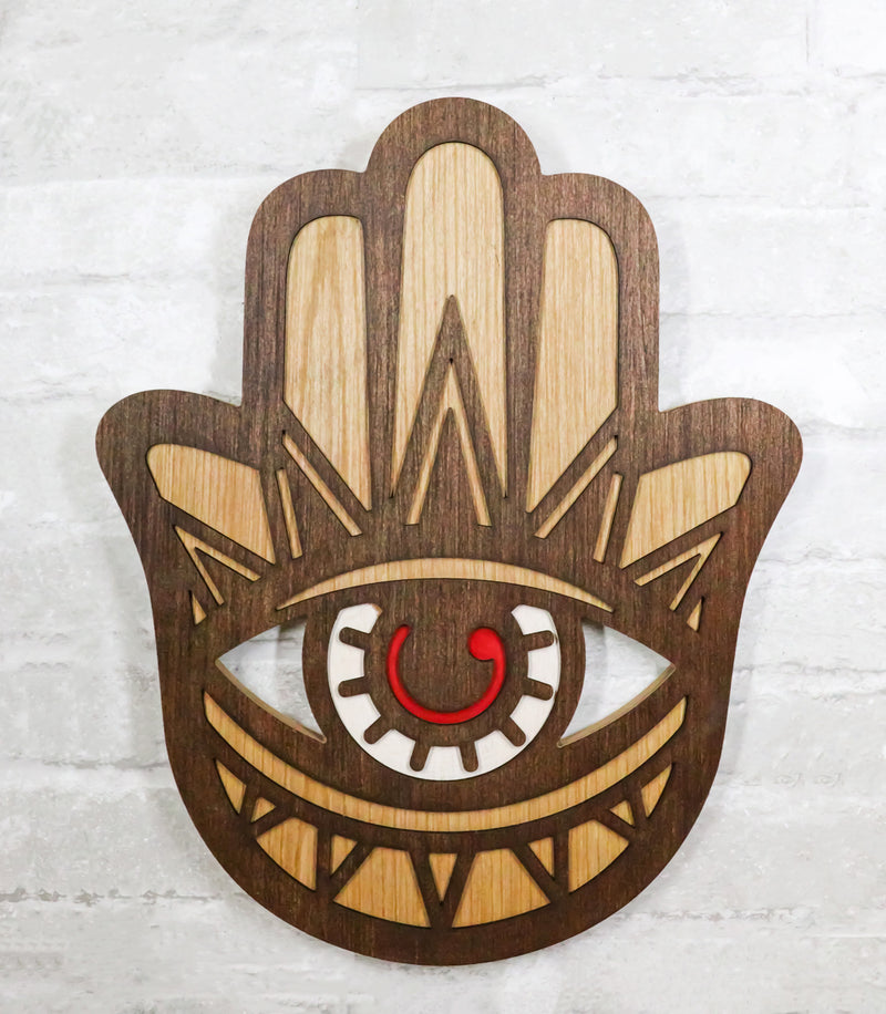 Hand of Fatima Hamsa Palm with Evil Eye Amulet of Protection MDF Wood Wall Decor