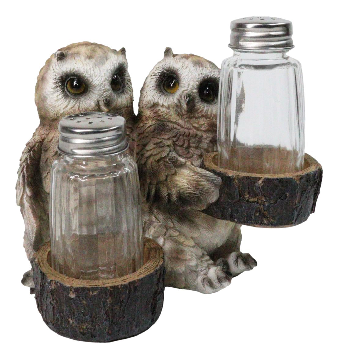 Owl Lovers Couple Salt and Pepper Shaker Holder with Glass Shakers Figurine