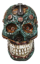 Faux Leather Turquoise Floral Scrollwork with Layered Cross Skull Money Bank