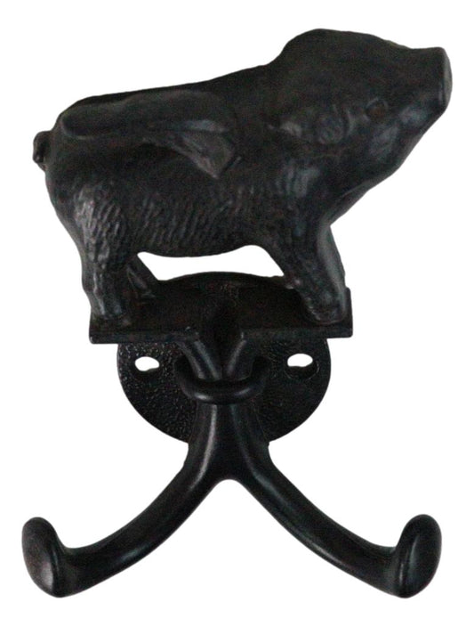 Rustic Cast Iron Black Country Farmhouse Flying Angel Porky Pig Double Wal Hooks