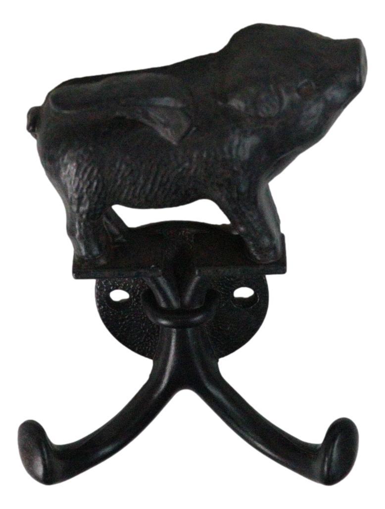 Rustic Cast Iron Black Country Farmhouse Flying Angel Porky Pig Double Wal Hooks