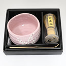 Pink Sakura Blossoms Ceramic Japanese Matcha Green Tea Bowl Whisk & Scoop Set