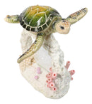 Marine Green Sea Turtle Swimming Over Coral Reef With Acrylic LED Light Figurine