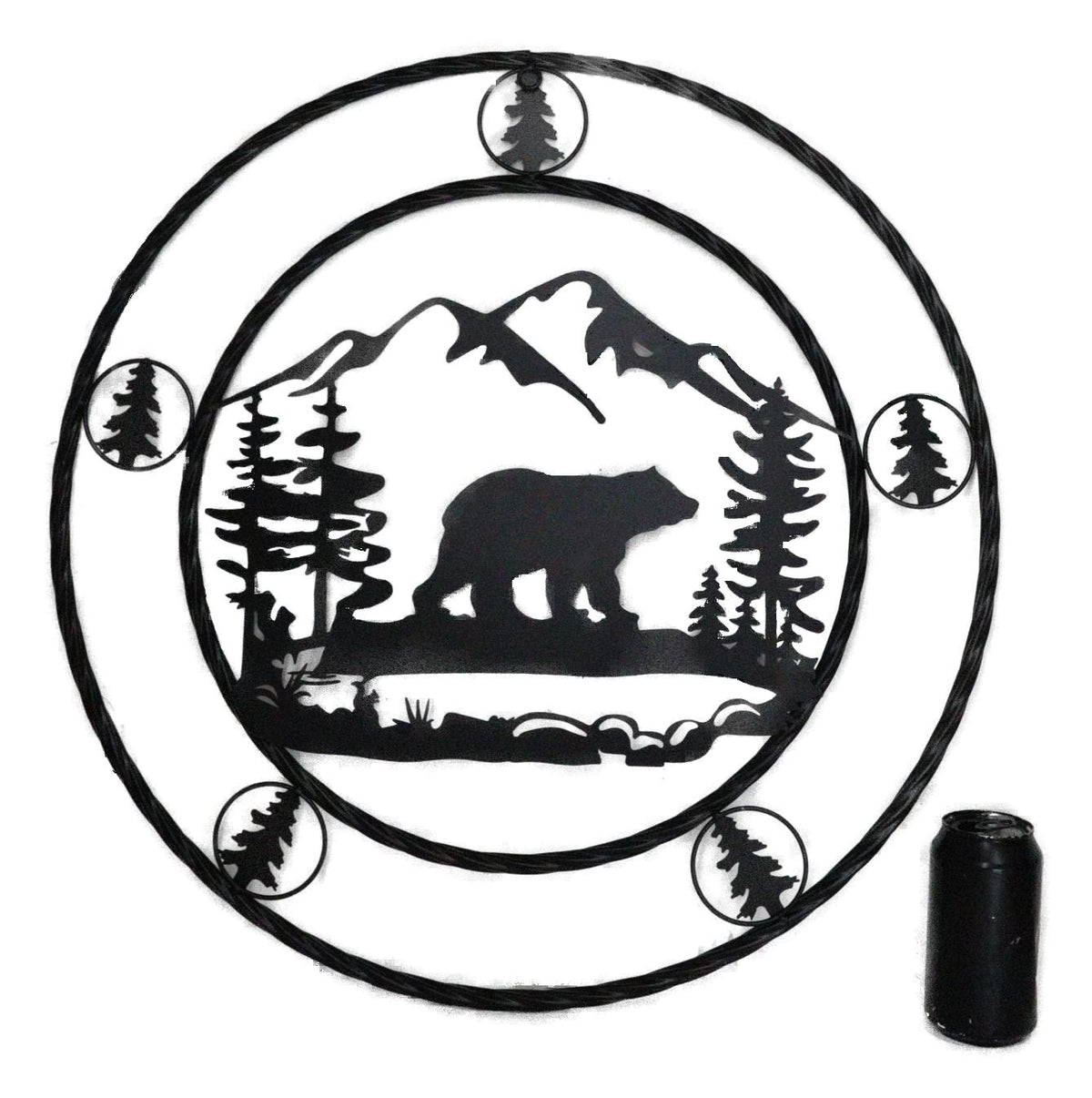 24"Dia Rustic Western Black Bear By Mountains Pine Forest Metal Wall Circle Sign - Ebros Gift