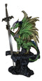 Green Knight Armored Rune Dragon With Gothic Skull Sword Letter Opener Figurine