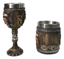 Nautical Rustic Barrel Pirate Skull Wine Goblet & Beer Tankard Mug Set of 2