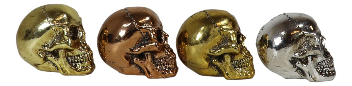 Pirate's Loot Metallic Silver Gold Brass And Copper Tone Skulls Mini Figurines