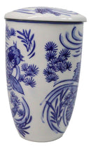 Blue Koi Fish In Water 15oz Porcelain Tea Mug With Lid Stainless Steel Infuser