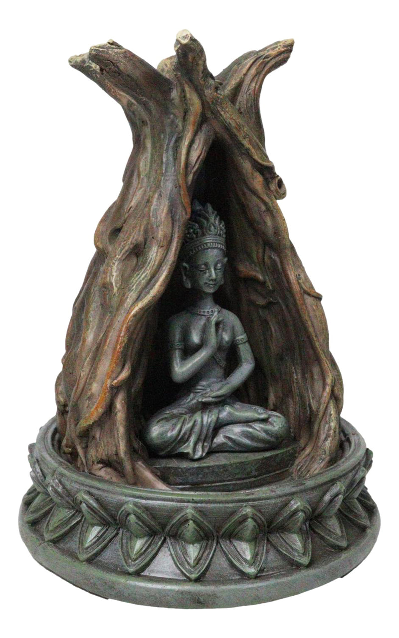 Amitabha Buddha Meditating Inside Tree Trunk Backflow Incense Burner Figurine