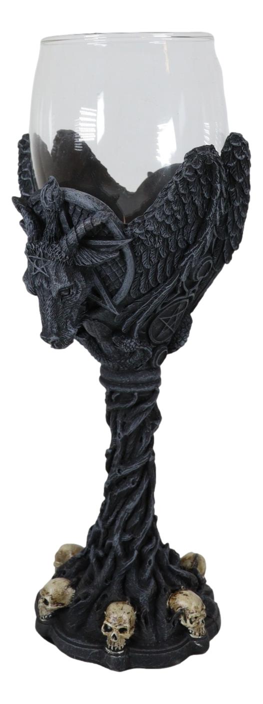 Sabbatic Goat Baphomet Pentagram Raven Wings Dendritic Vines Wine Goblet Cup