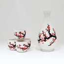 White Pink Sakura Cherry Blossom Porcelain Sake Flask And 4 Ochoko Cups Set