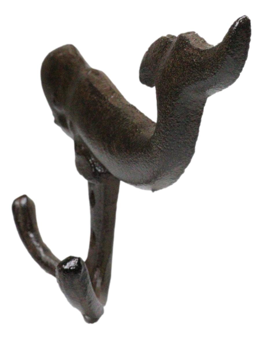 Set Of 4 Cast Iron Rustic Nautical Marine Sea Sperm Whale Double Wall Coat Hooks