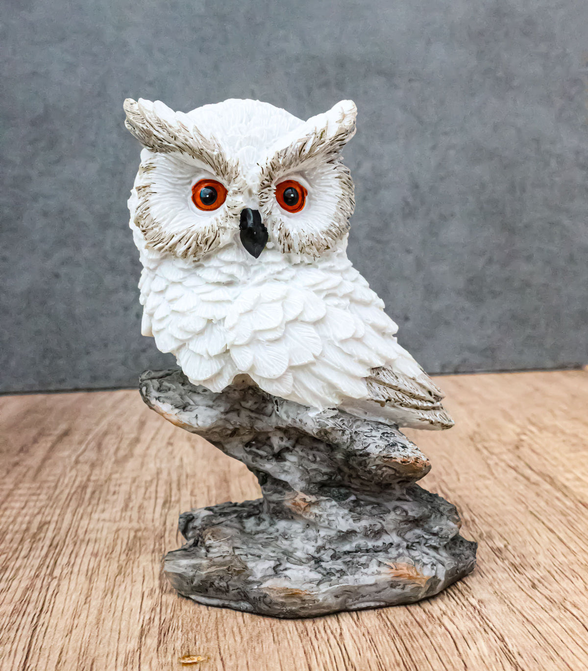 Whimsical White Snow Night Owl Perching On Tree Branch Figurine Decor