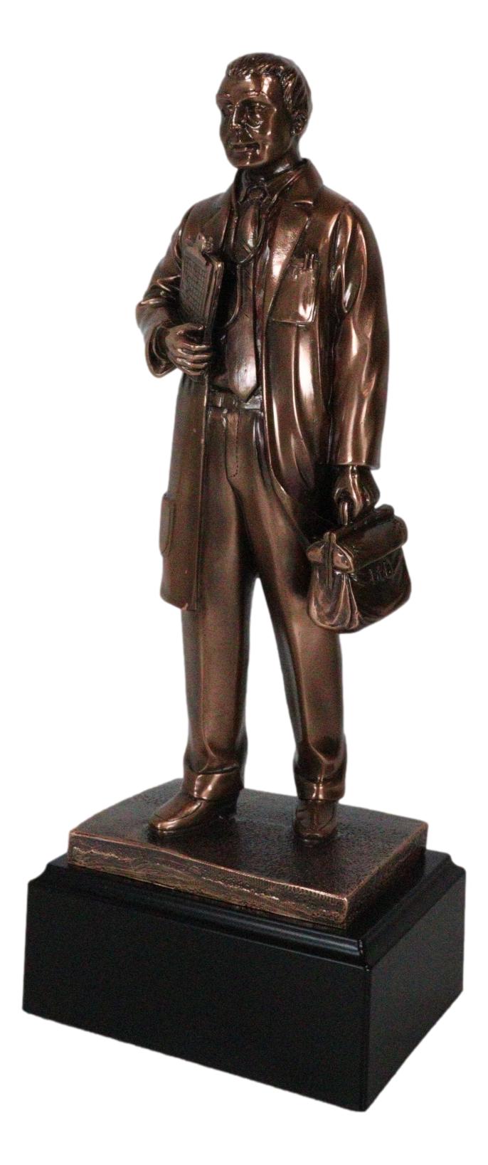 Medical Professional Physician Male Doctor Bronzed Resin Statue With Base Stand