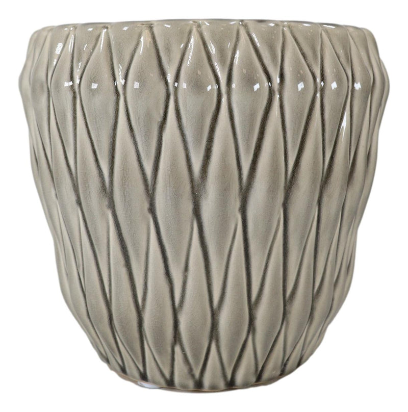 Glazed Pottery Ceramic Diamond Pattern Floral Grey Vase Planter Pot Gardening