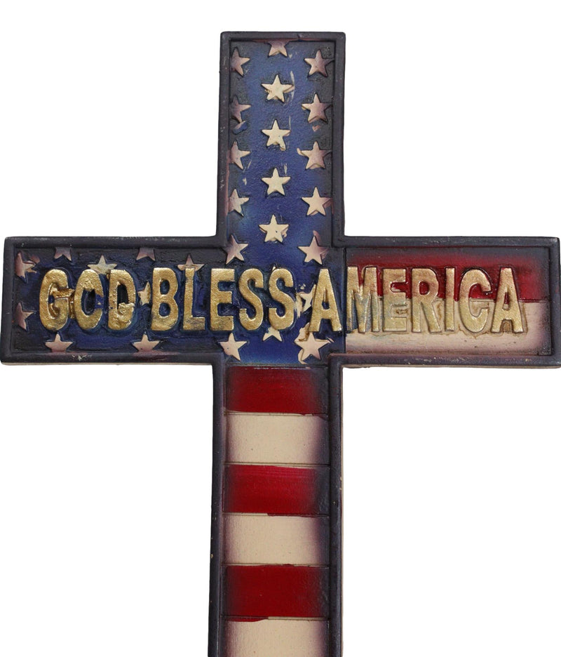 Western Patriotic USA Flag Old Faithful God Bless America Memorial Wall Cross