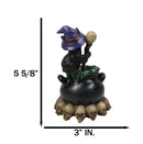 Witch Hat Black Cat Brewing Potion in LED Cauldron with Skulls Bonfire Figurine