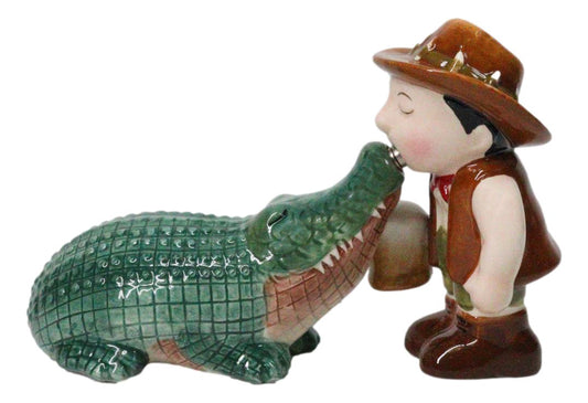 Ebros Gift Crocodile and Hunter Dundy Ceramic Salt and Pepper Shakers Set