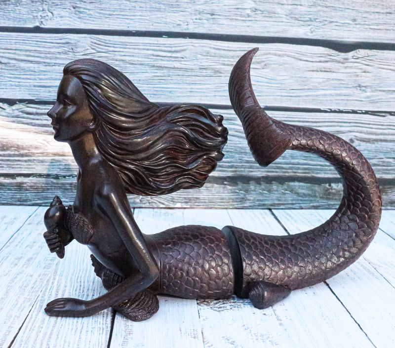 Rustic Aged Bronze Finish Marine Siren Mermaid Body & Tail Bookends Figurine Set