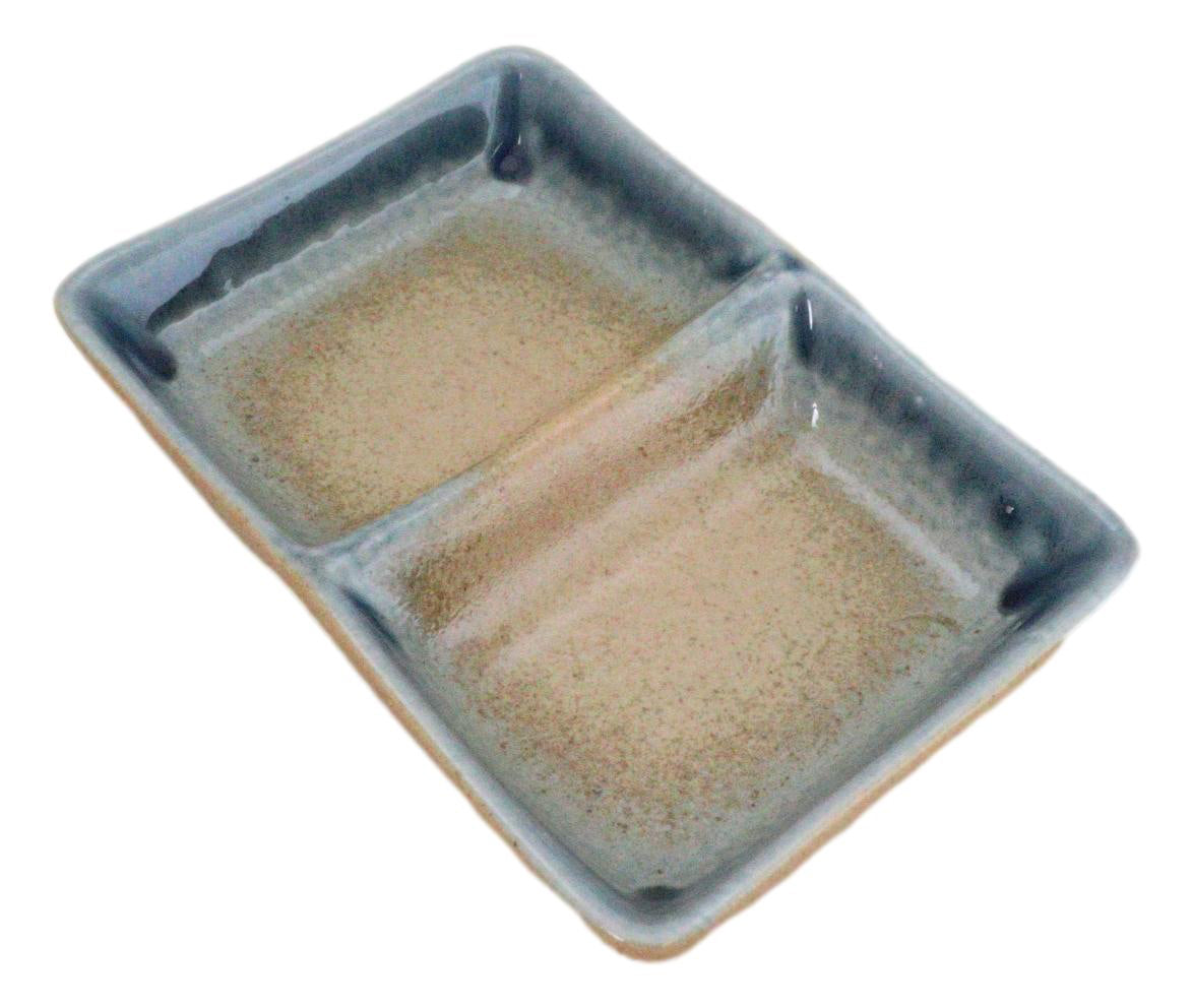 Pack Of 6 Ceramic Ao Nagashi Soy Sauce Or Condiment Dishes With 2 Compartments