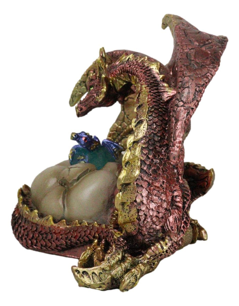 Red Gold Fire Mother Dragon Guarding Eggs And Baby Hatchling With LED Figurine