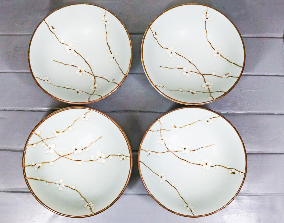 Set Of 4 Japan Made Sakura Cherry Blossoms Porcelain Ramen Soup Large Bowls 46oz - Ebros Gift