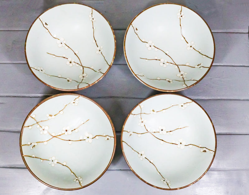 Set Of 4 Japan Made Sakura Cherry Blossoms Porcelain Ramen Soup Large Bowls 46oz