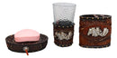 Rustic Western Horses with Faux Floral Tooled Leather 3 Pc Bathroom Vanity Set