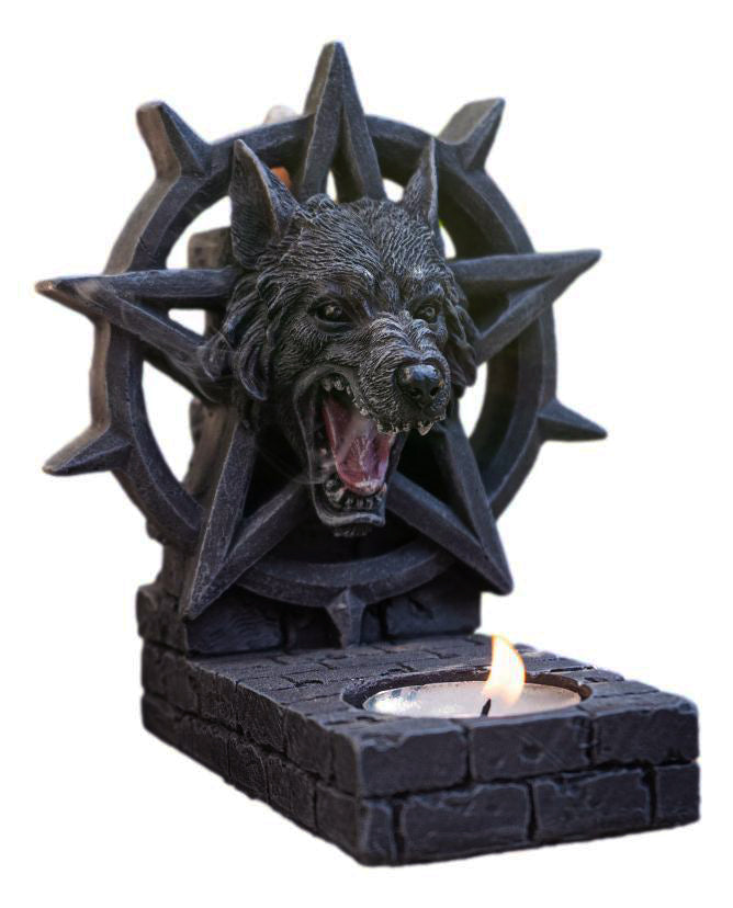 Gothic Alpha Wolf Pentagram Wheel Candle And Backflow Incense Cone Burner Holder