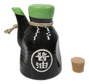 Set Of 6 Green Black Calligraphy Shoyu Tenmoku Porcelain Soy Sauce Flask 7oz